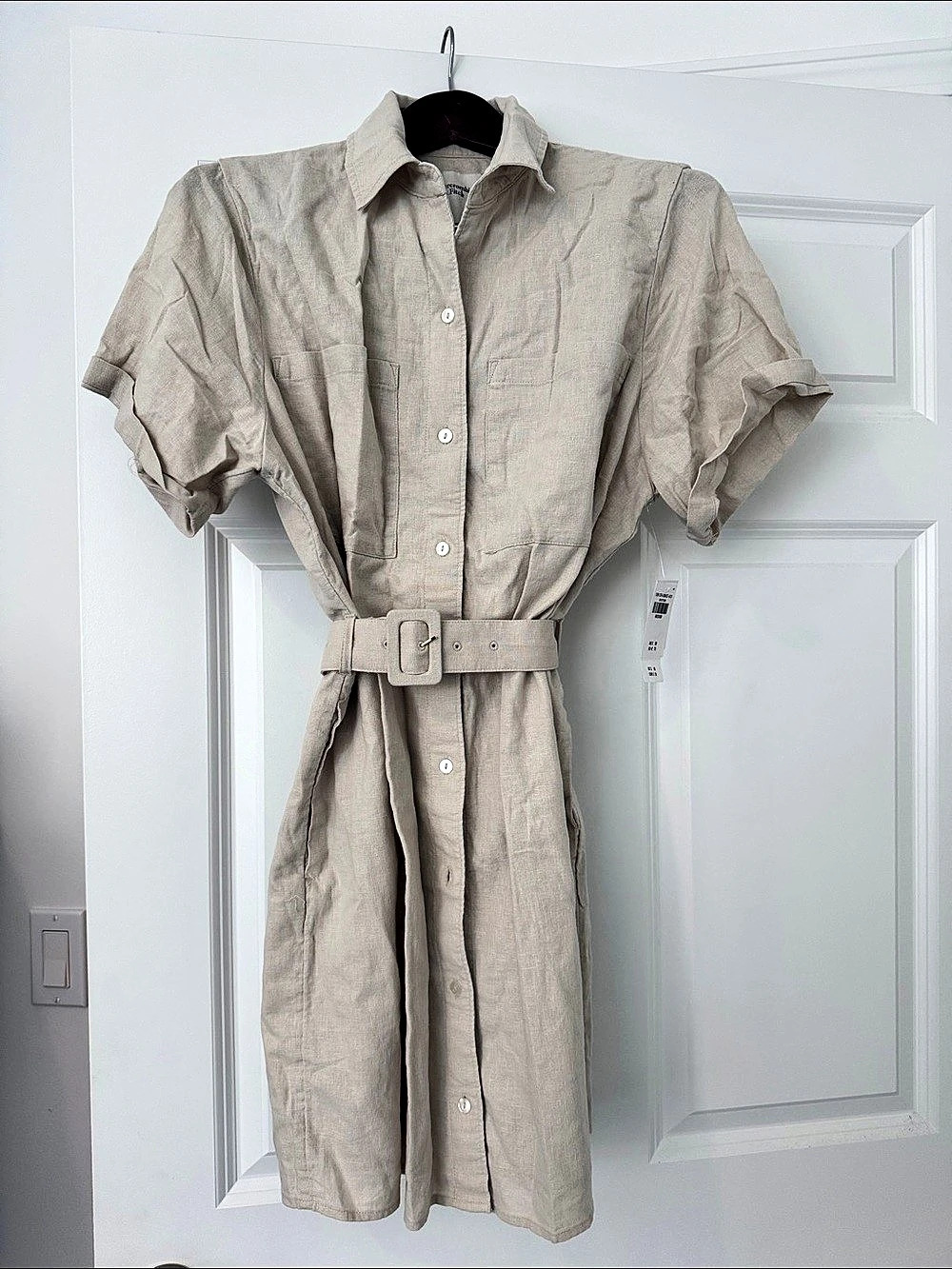 Abercrombie & Fitch Belted Mini Dress in Beige Size Medium NWT